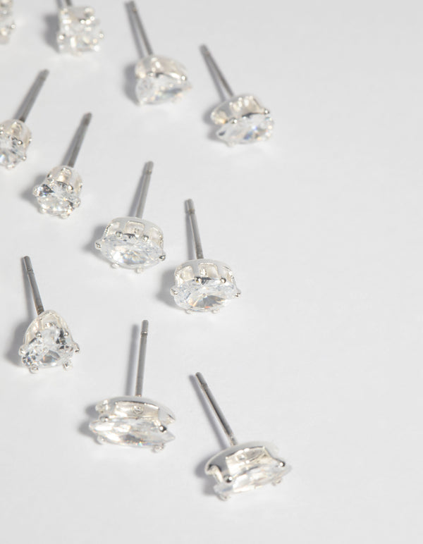 SIlver Cubic Zirconia Stud Earring 6-Pack