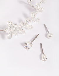 Silver Cubic Zirconia Vine Cuff Earring 4-Pack - link has visual effect only