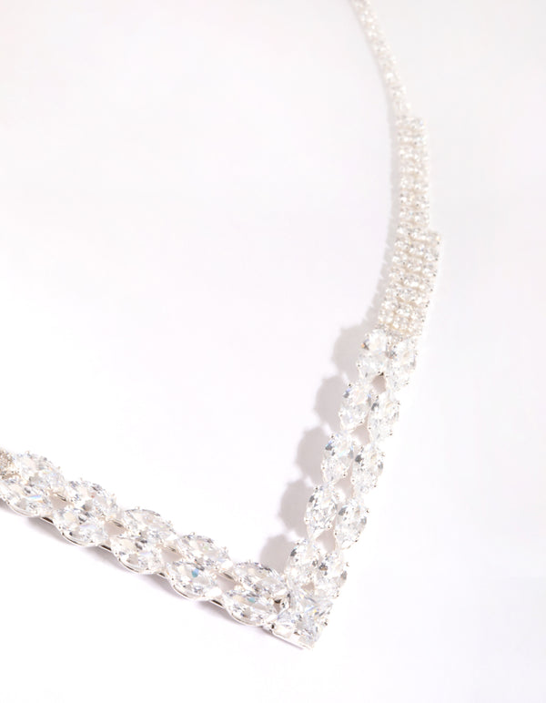 Silver Cubic Zirconia Point Statement Necklace