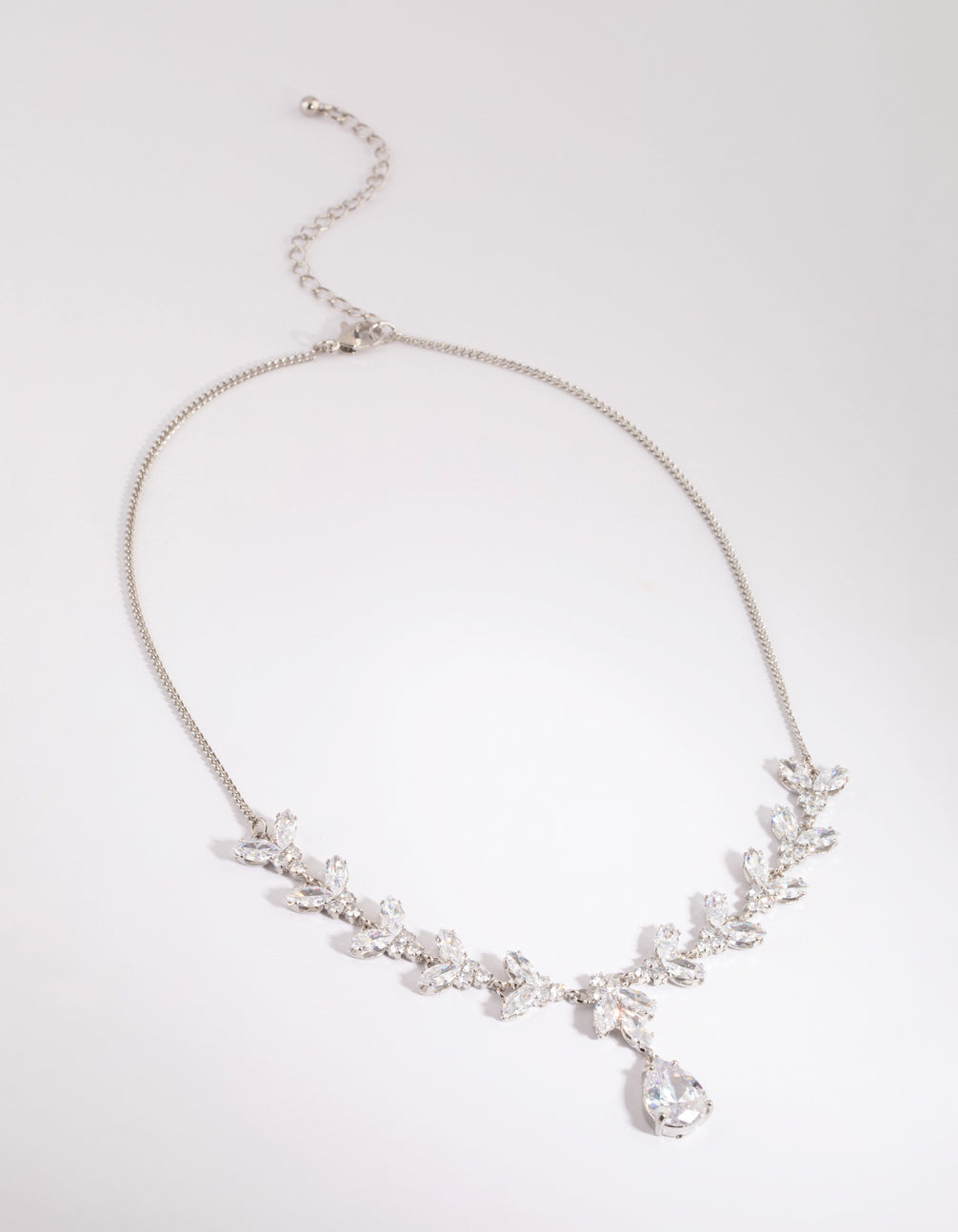 Silver Cubic Zirconia Teardrop Lariat Necklace