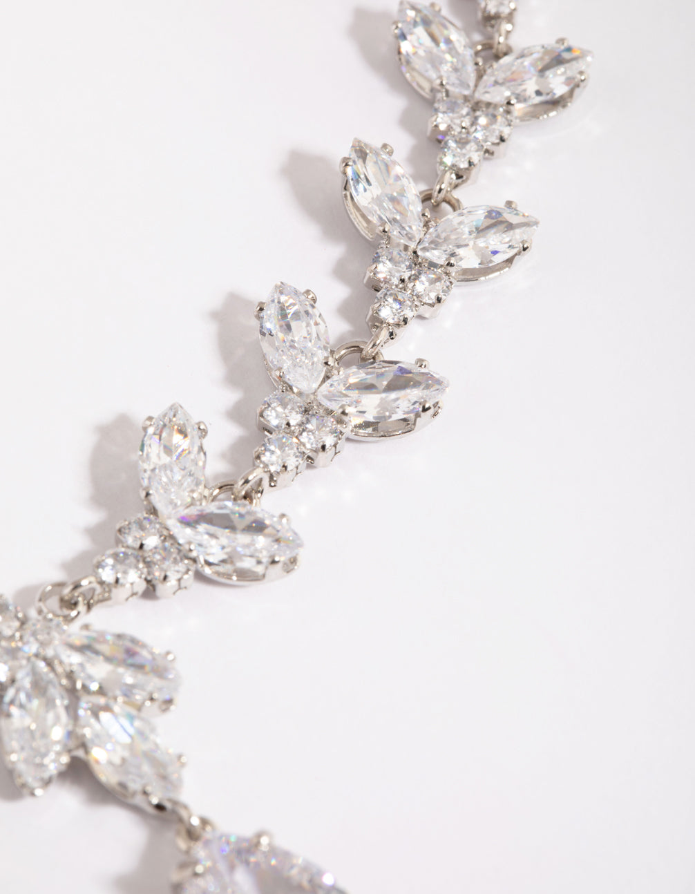 Silver Cubic Zirconia Teardrop Lariat Necklace