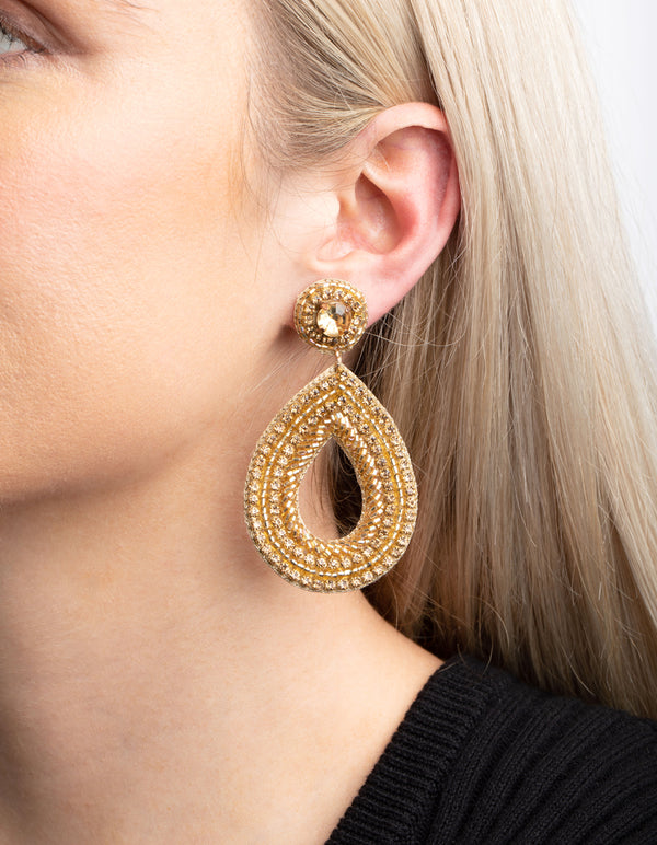 Gold Facet Bead Teardrop Earrings