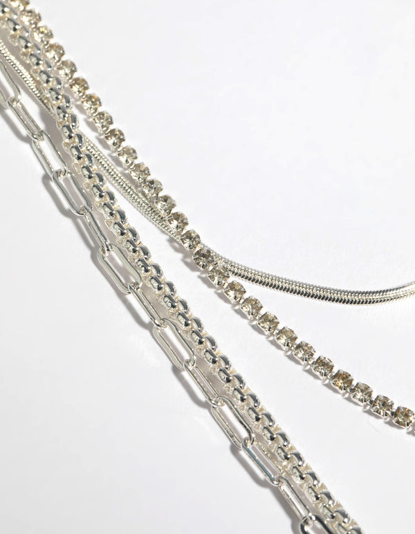 Silver Mixed Chain Layered Necklace