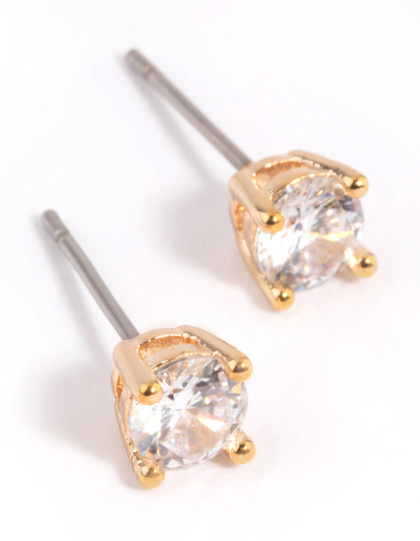 Gold Cubic Zirconia Stud Earrings