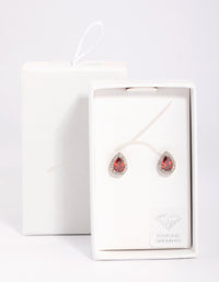 Red Cubic Zirconia Pear Halo Stud Earrings - link has visual effect only