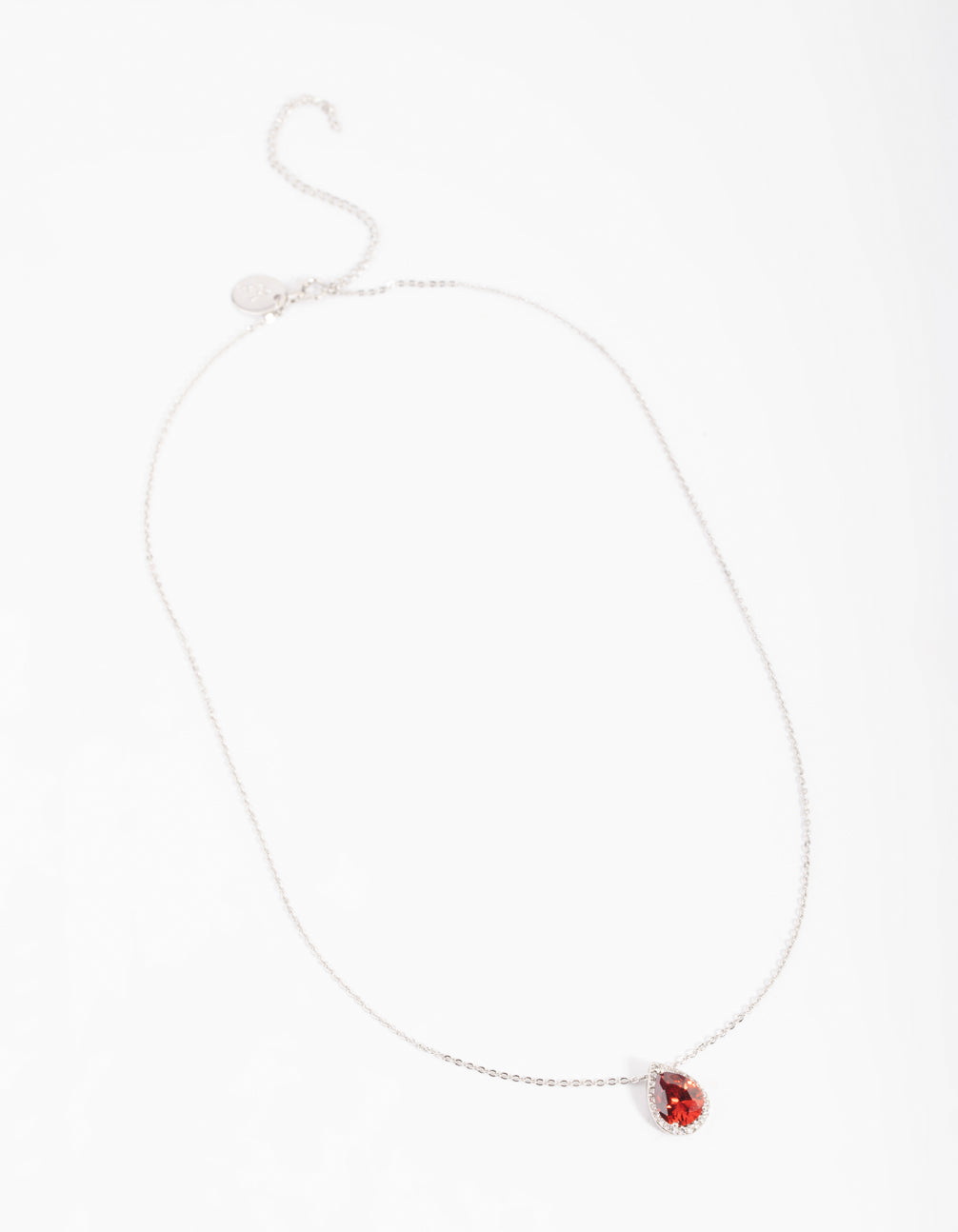 Red Cubic Zirconia Pear Halo Necklace