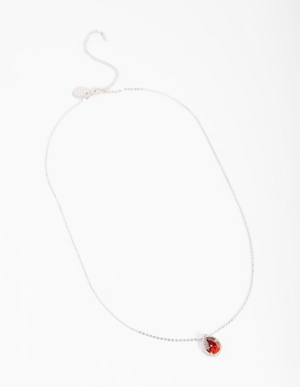 Red Cubic Zirconia Pear Halo Necklace