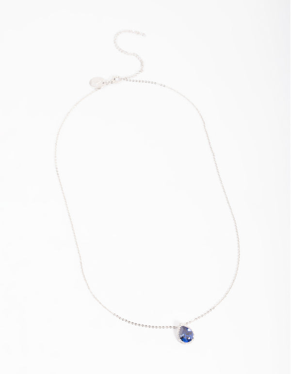 Blue Cubic Zirconia Pear Halo Necklace