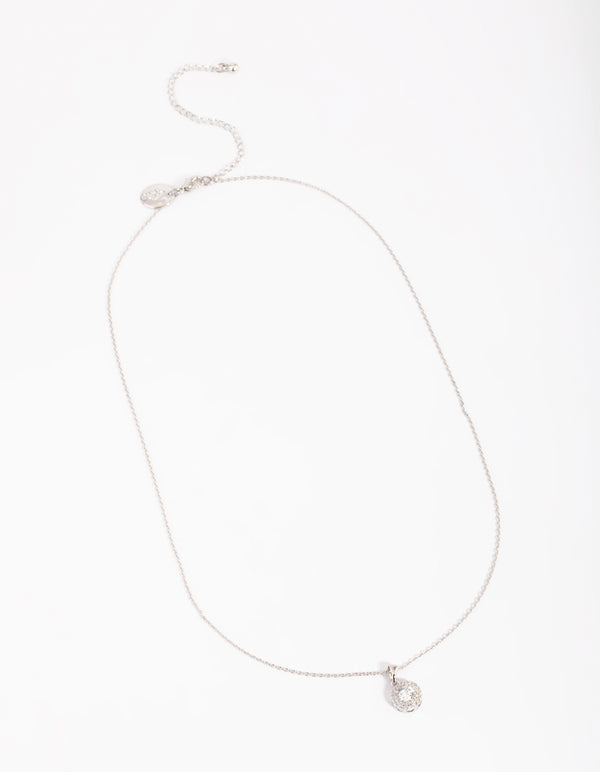 Silver Cubic Zirconia Halo Necklace