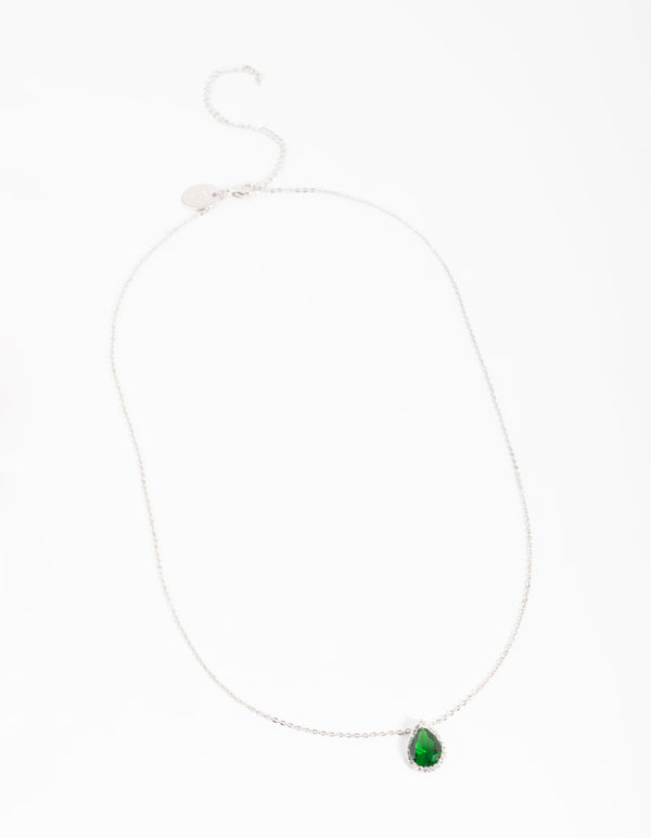 Green Cubic Zirconia Pear Halo Necklace