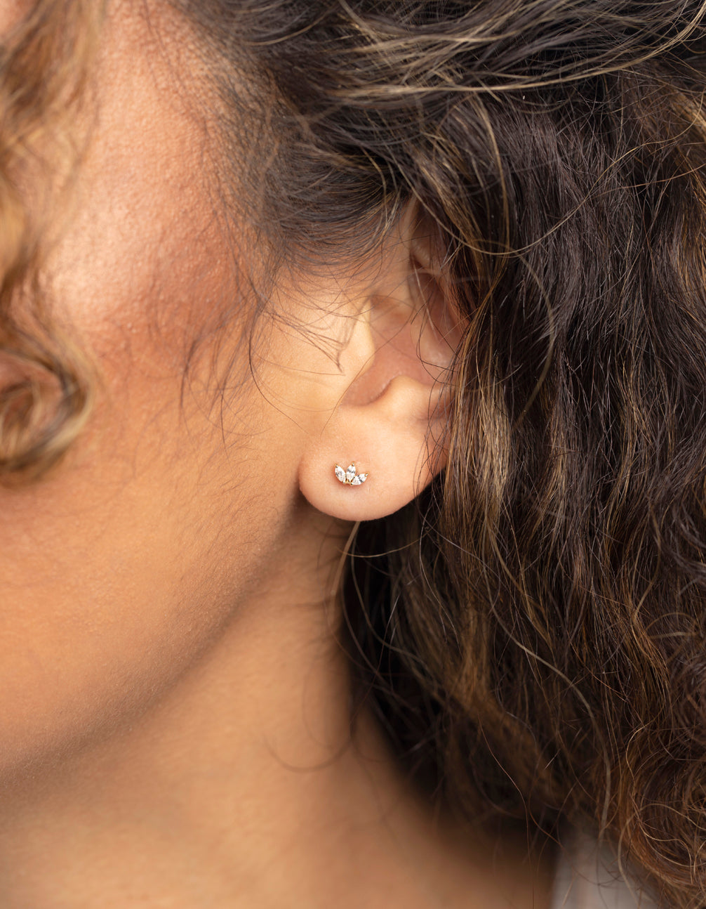 Gold Plated Sterling Silver Cubic Zirconia Leaf Stud Earrings