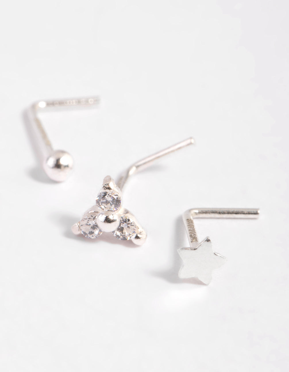 Sterling Silver Star & Flower Nose Stud Pack