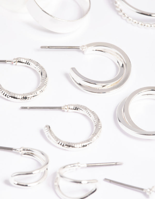 Silver Simple Hoop Earring 8-Pack