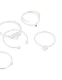 Silver Dainty Diamante & Pearl Ring Pack - link has visual effect only