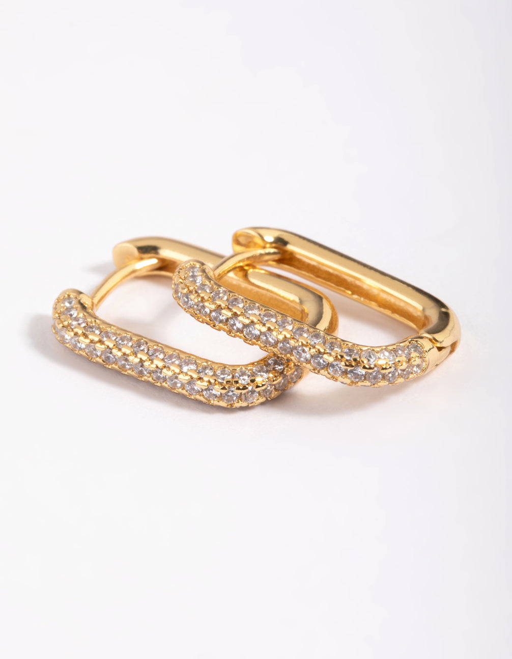 Gold Plated Brass Cubic Zirconia Rectangular Hoop Earrings