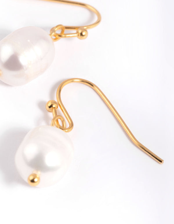 Gold Plated Brass Pearl Drop Earrings