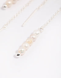 Silver Plated Pearl Thread Through Earrings - link has visual effect only