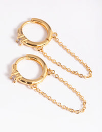 Gold Plated Cubic Zirconia Chain Huggie Hoop Earrings - link has visual effect only