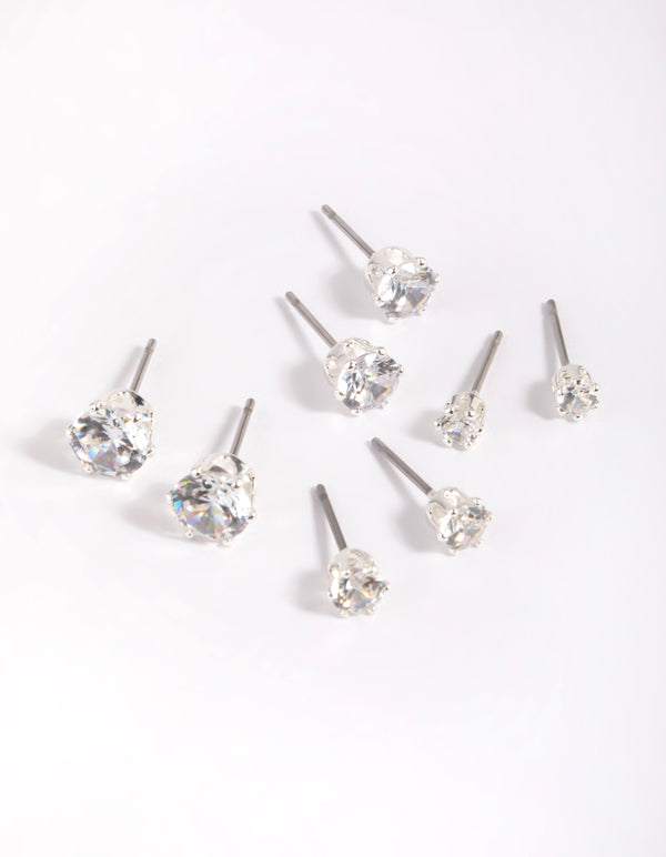 Silver Plated Cubic Zirconia Ascending Earring Stack 8-Pack