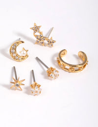 Gold Plated Cubic Zirconia Celestial Stud Earring 6-Pack - link has visual effect only