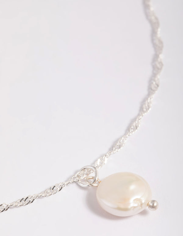 Silver Plated Brass  Flat Pearl Necklace
