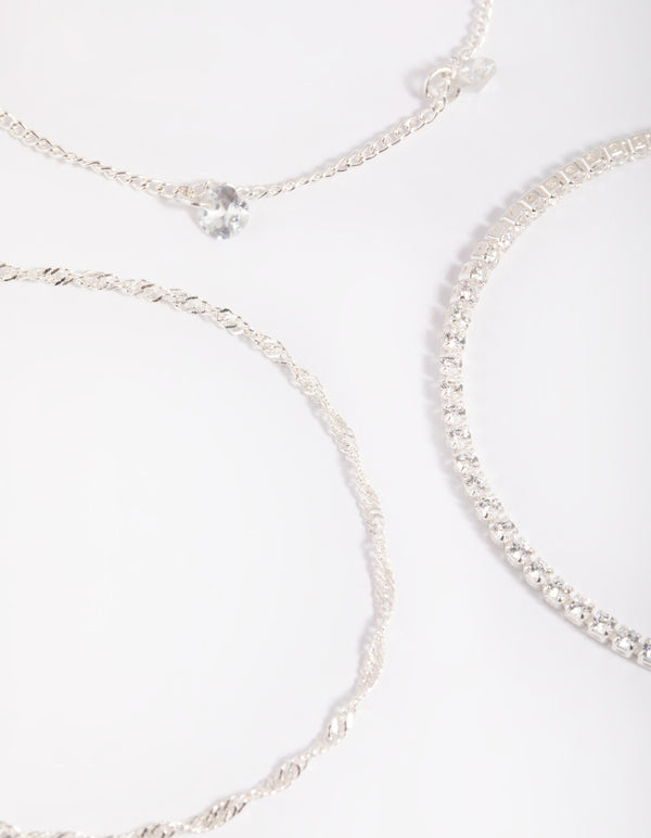 Silver Plated Brass  Cubic Zirconia Charm Bracelet