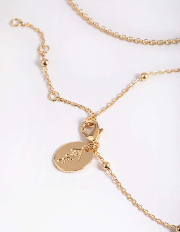 Gold Plated Brass Pearl & Cubic Zirconia Charm Bracelet