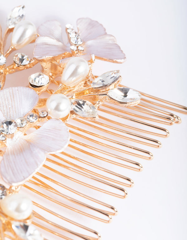 Blush Diamante & Pearl Butterfly Comb