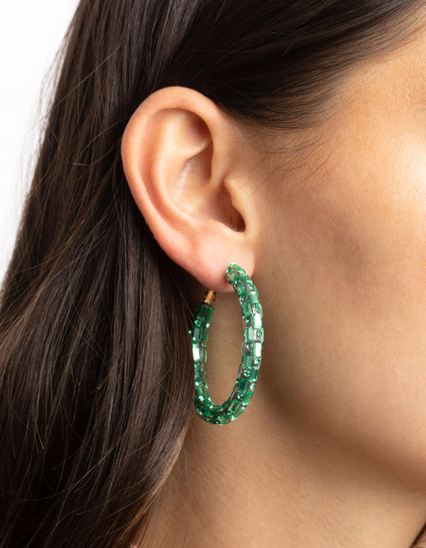 Green Mixed Diamante Hoop Earrings