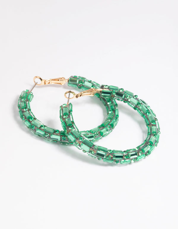 Green Mixed Diamante Hoop Earrings