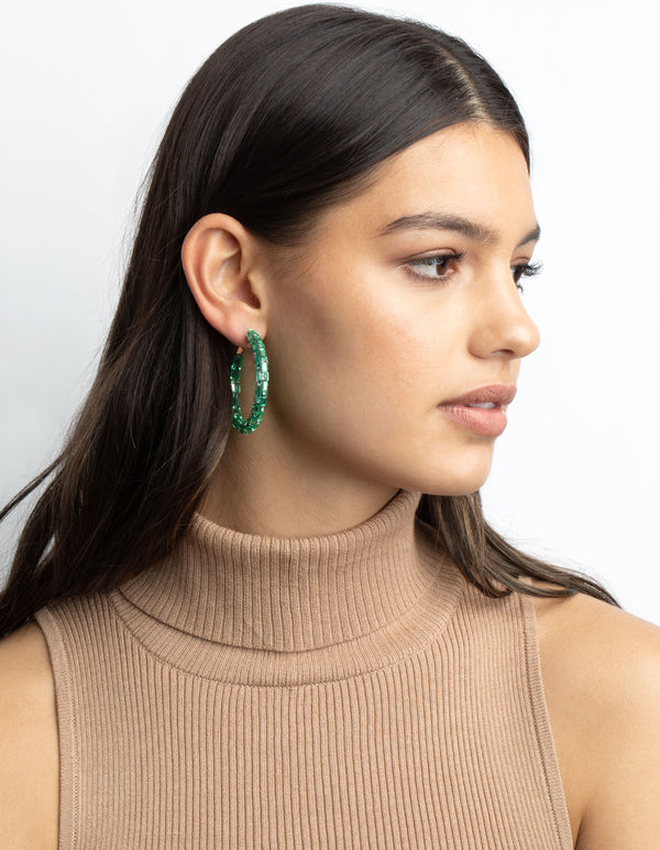 Green Mixed Diamante Hoop Earrings