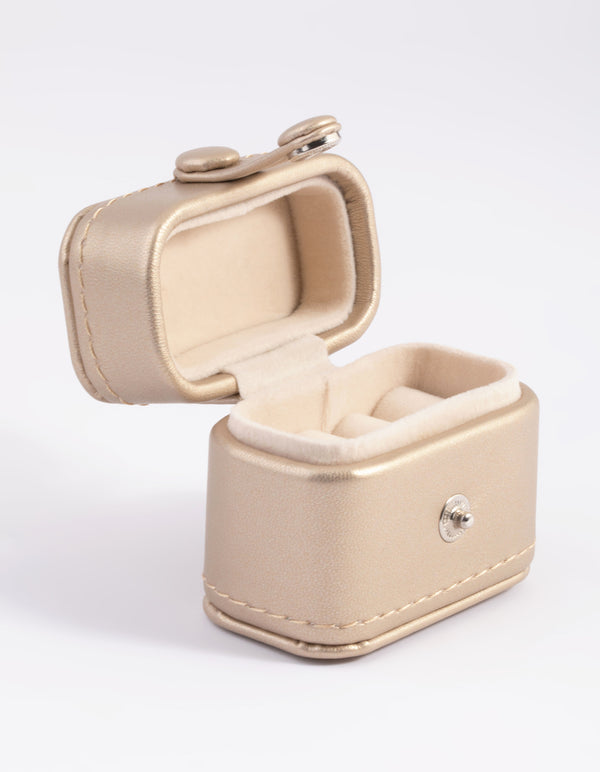 Small Gold Faux Leather Ring Box