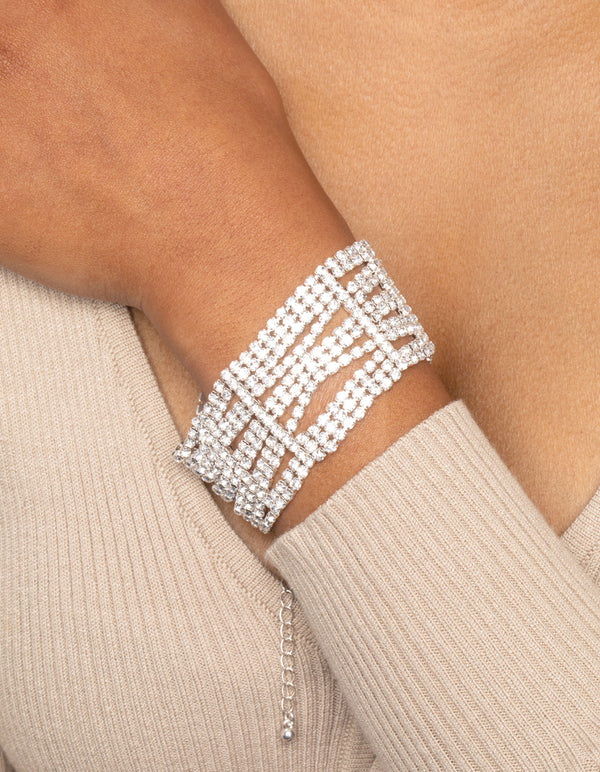 Silver Diamante Detail Wide Bracelet