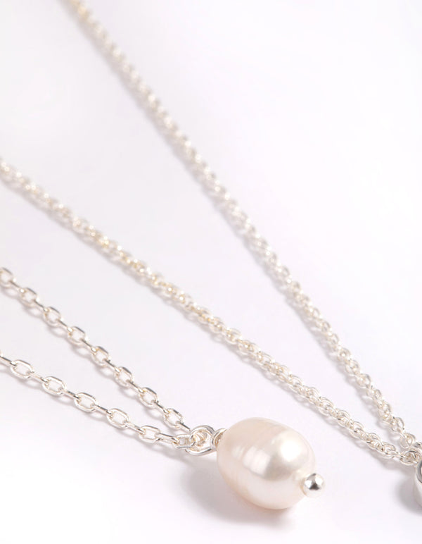 Silver Plated Freshwater Pearl & Cubic Zirconia 'Mini Me' Necklace Set