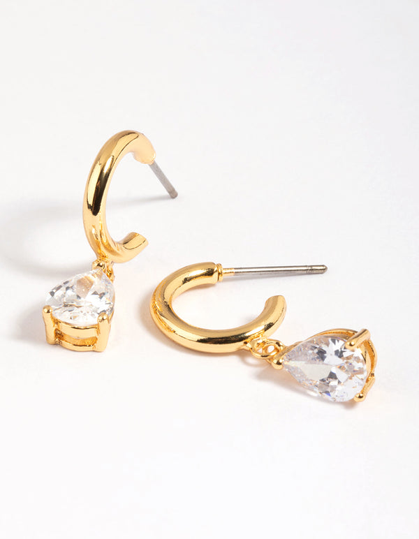 Gold Plated Cubic Zirconia Teardrop Huggie Hoop Earrings