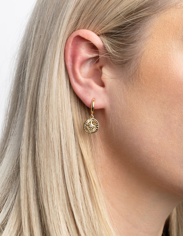 Gold Plated Celestial Huggie Hoop Earrings