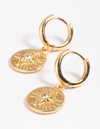 Gold Plated Celestial Huggie Hoop Earrings - link has visual effect only