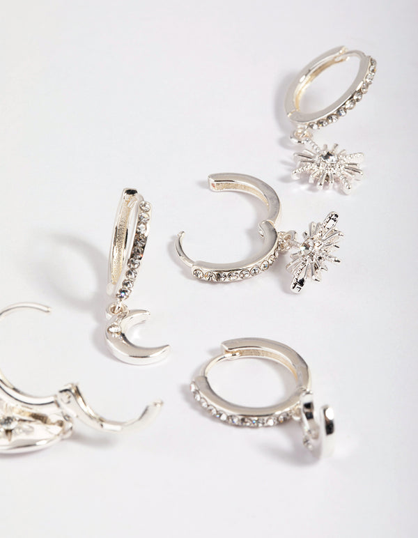 Silver Plated Celestial Huggie Earring Stack Pack