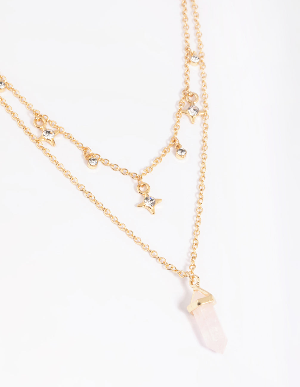 Gold Plated Star & Rose Quartz Layered Necklace