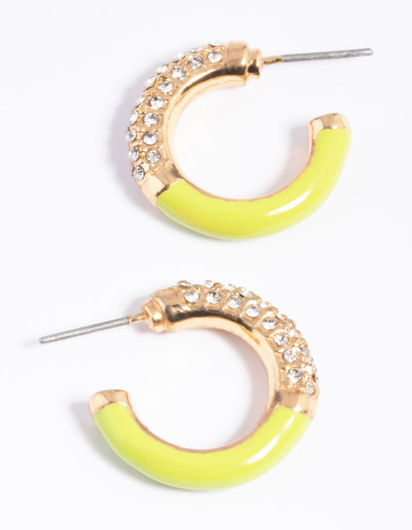 Green Diamante Hoop Earrings