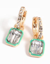 Green Rectangular Diamante Huggie Hoop Earrings - link has visual effect only