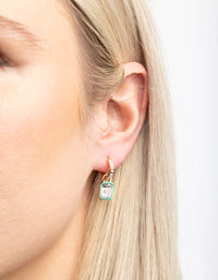 Green Rectangular Diamante Huggie Hoop Earrings - link has visual effect only