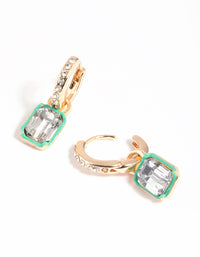 Green Rectangular Diamante Huggie Hoop Earrings - link has visual effect only