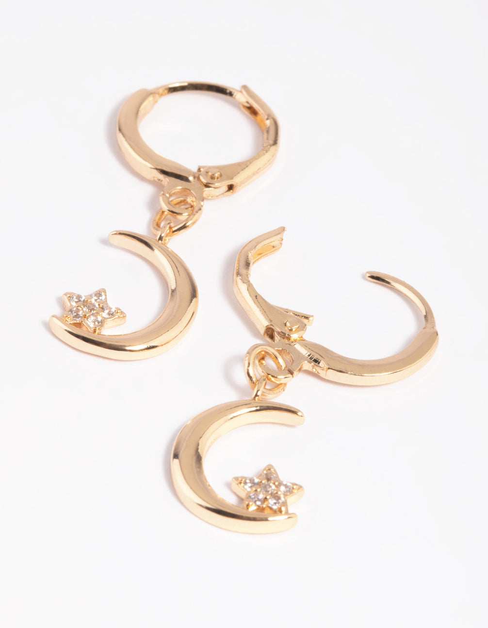 Gold Cubic Zirconia Moon Huggie Hoop Earrings