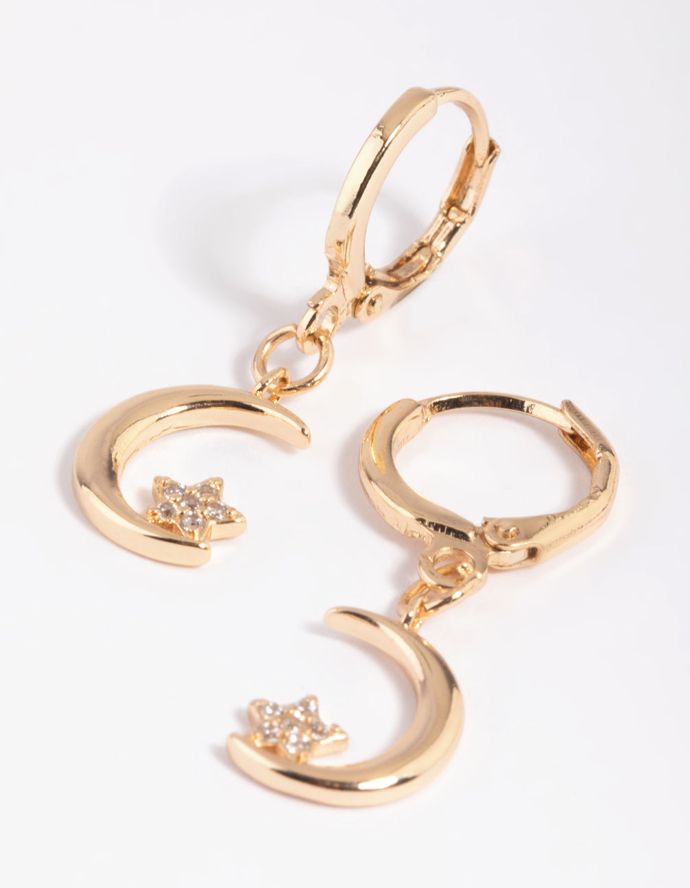 Gold Cubic Zirconia Moon Huggie Hoop Earrings