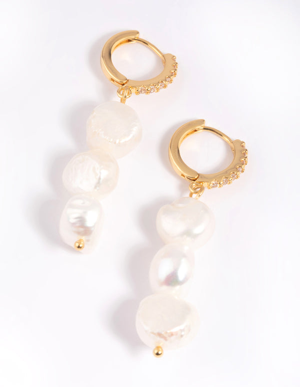 Gold Plated Cubic Zirconia & Freshwater Pearl Drop Earrings