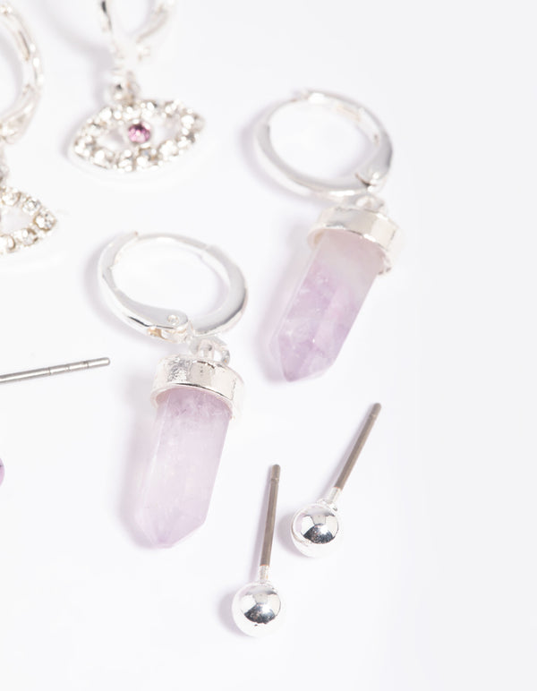 Amethyst Evil Eye Earring Stack Pack