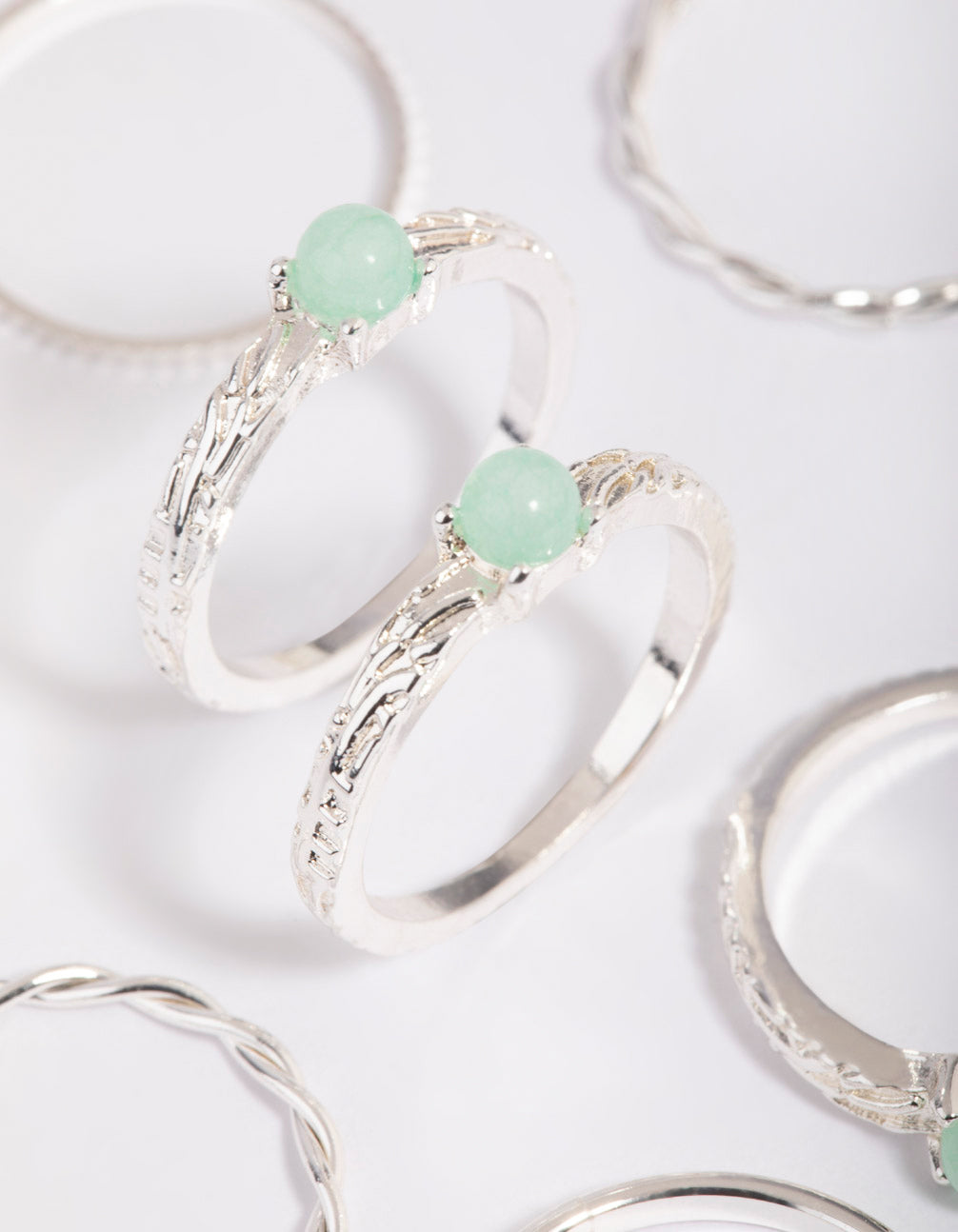 Green Fluorite Textured Ring Stack Pack