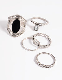 Antique Silver Black Stone Ring Stack Pack - link has visual effect only