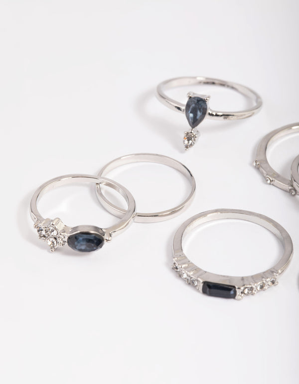 Silver Blue Stone Mixed Ring Stack Pack